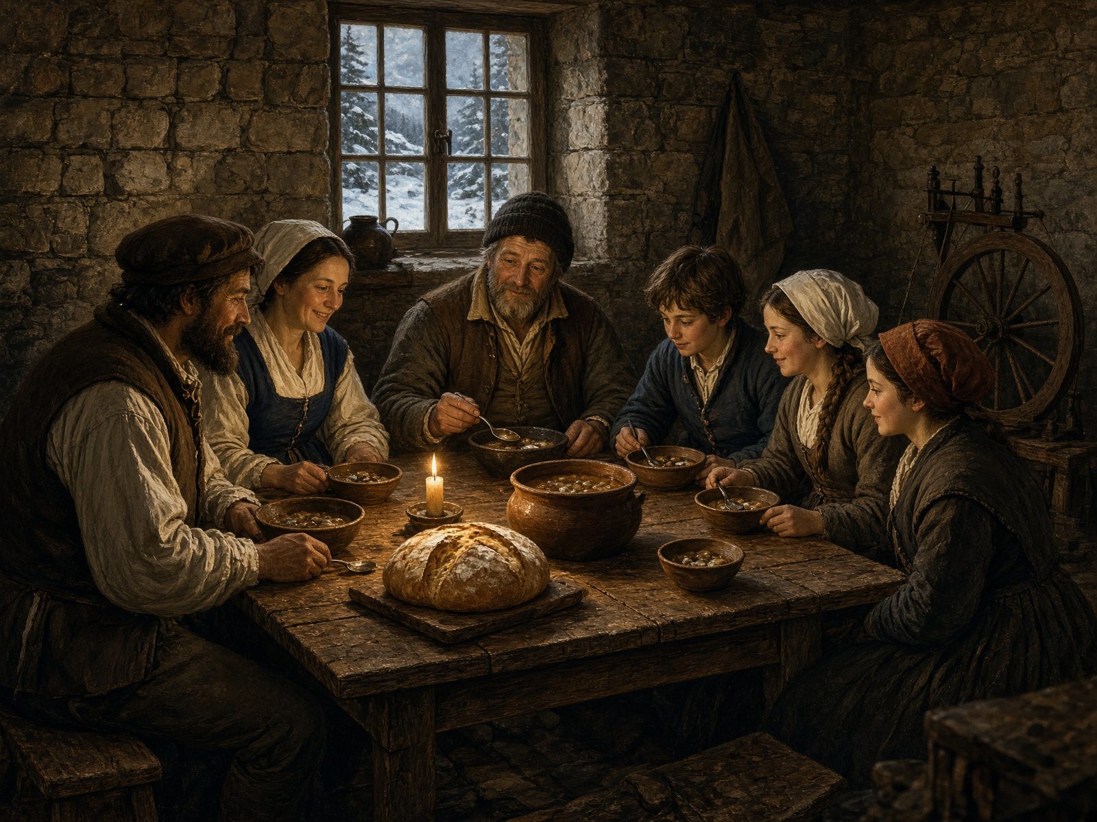 Famille d’habitants autour de la table